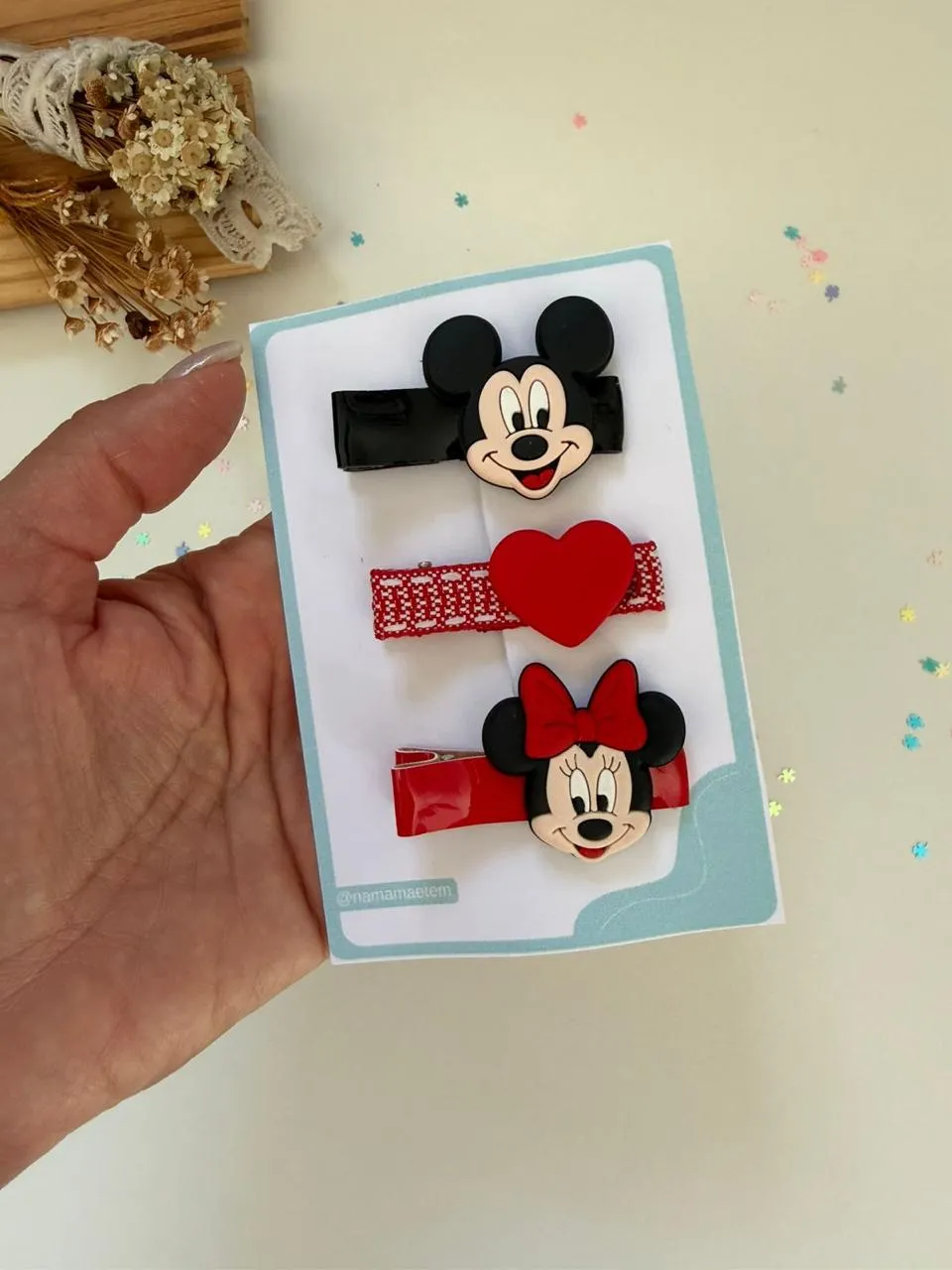 Trio de Hairclip Mickey e Minnie