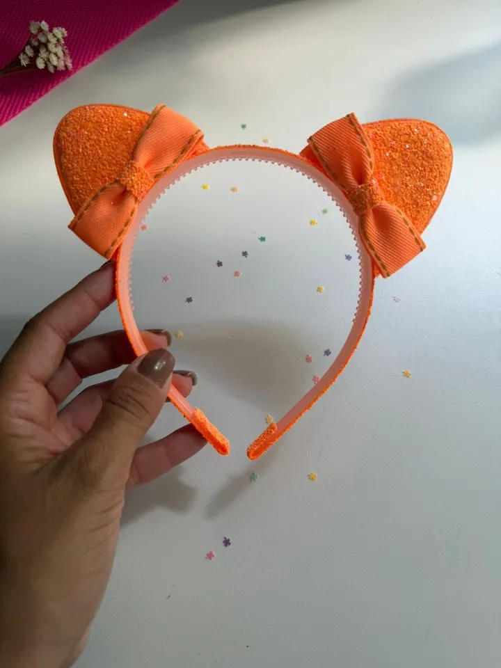 Tiara Orelhinha Laranja Neon