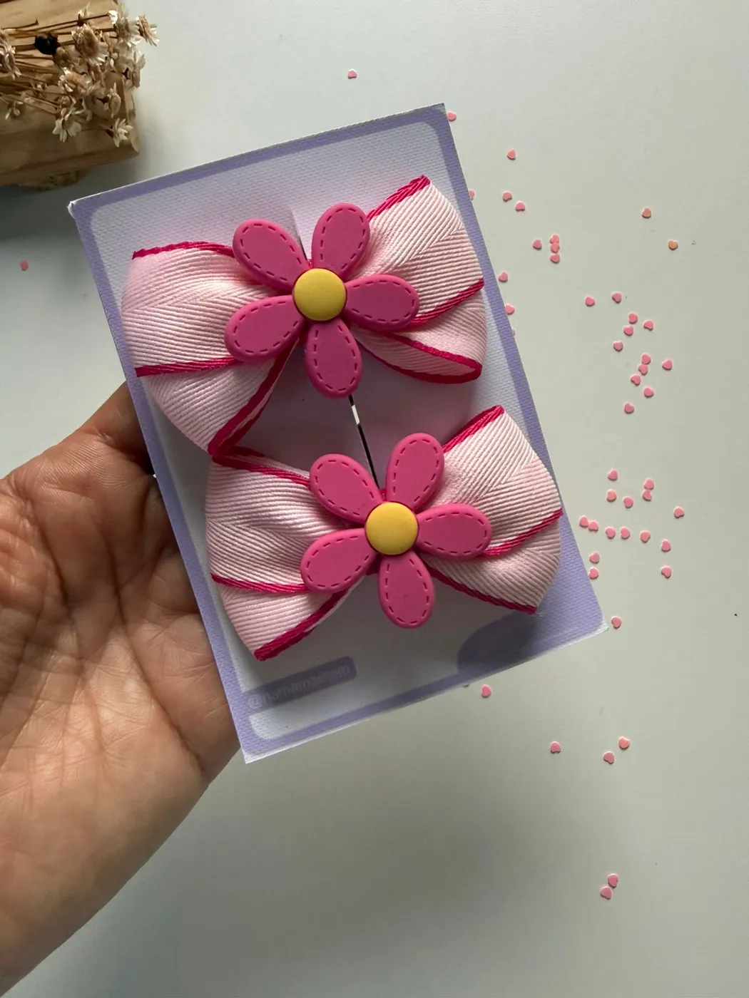 Parzinho Laço Rosa com Flor Pink