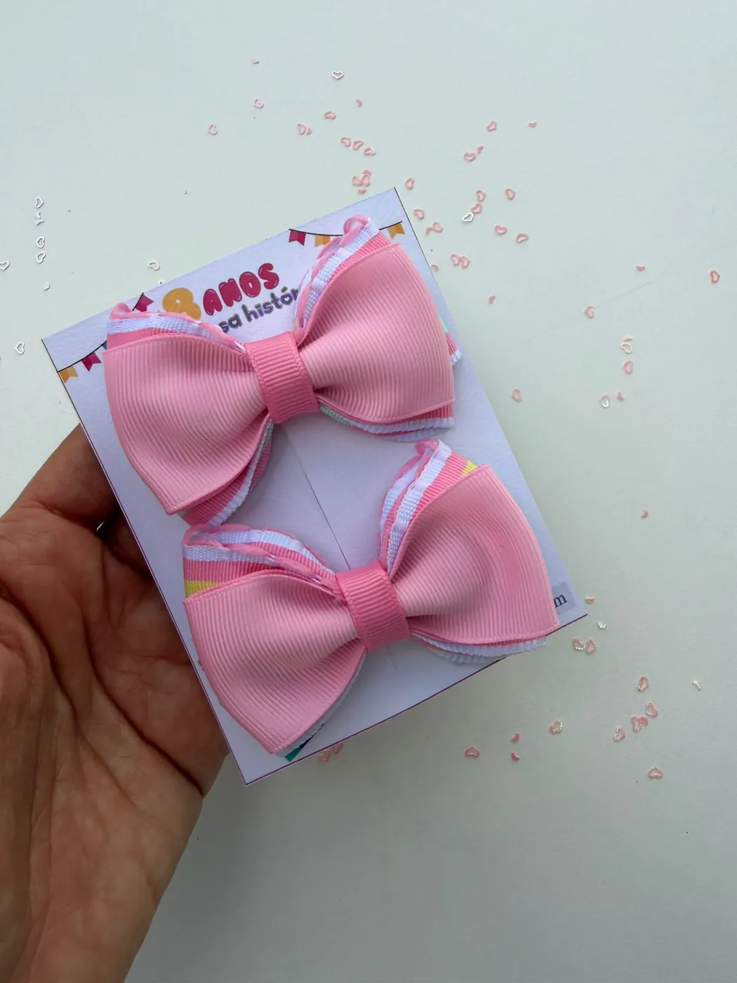 Parzinho Laço Rosa Bebê com Renda
