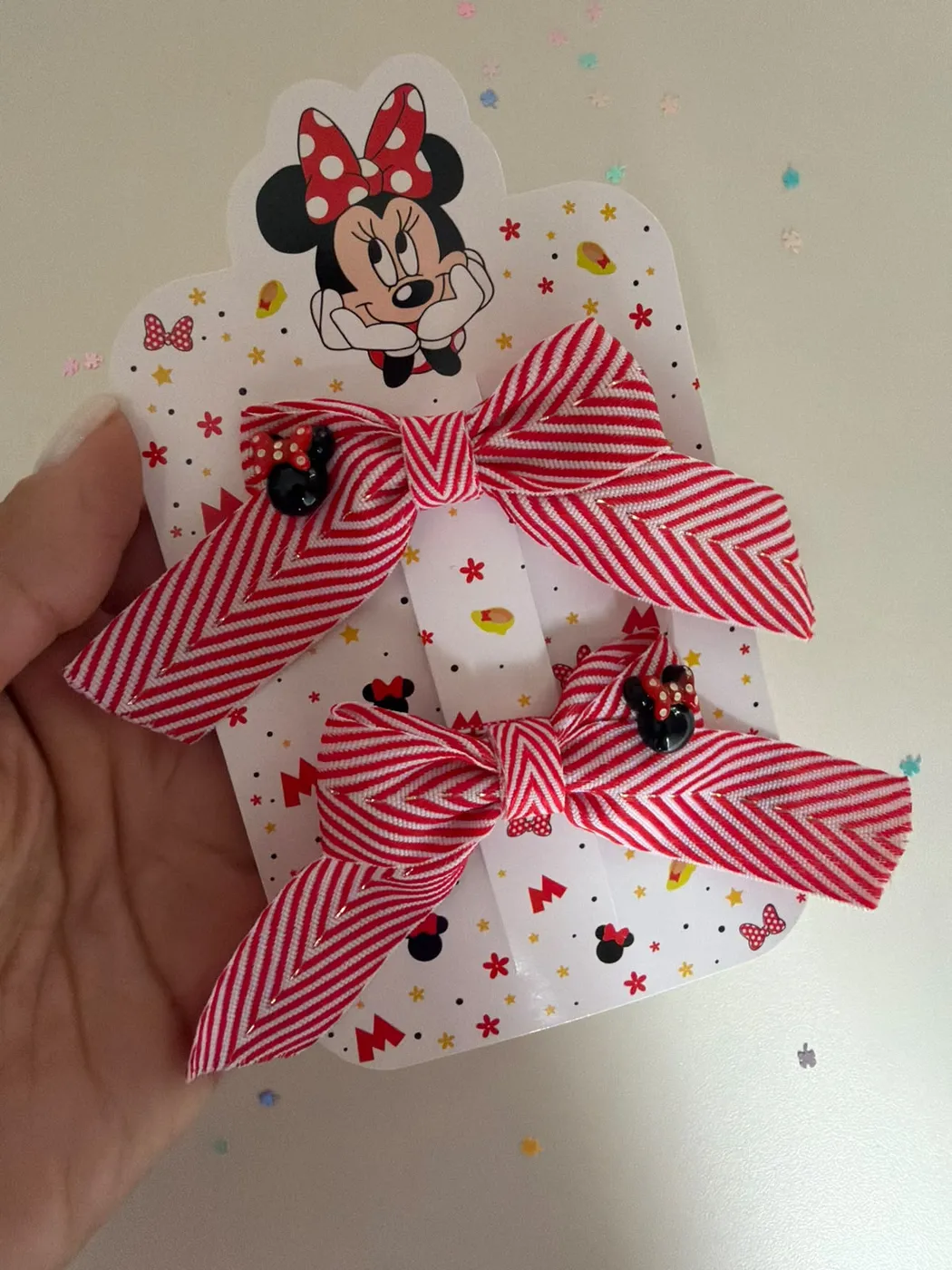 Parzinho Minnie Laço Listrado Rosa
