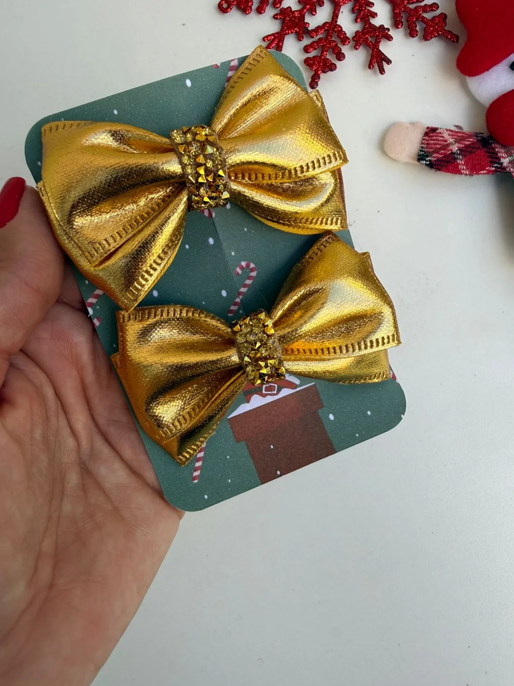 Parzinho Laço Dourado Metalizado Natal