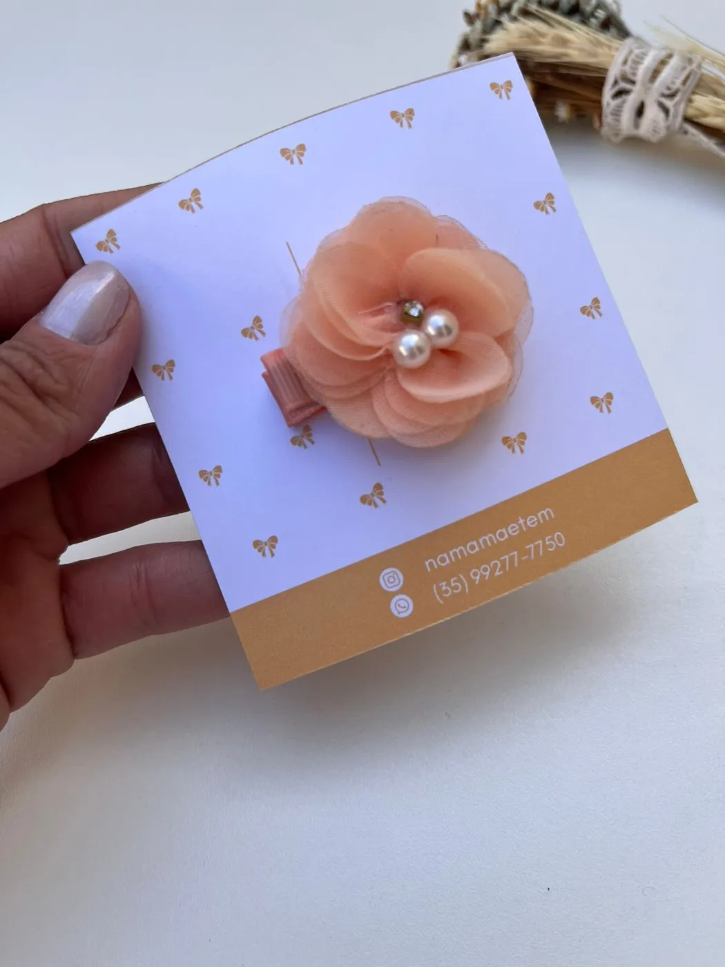 Hairclip Flor Pêssego com Pérola