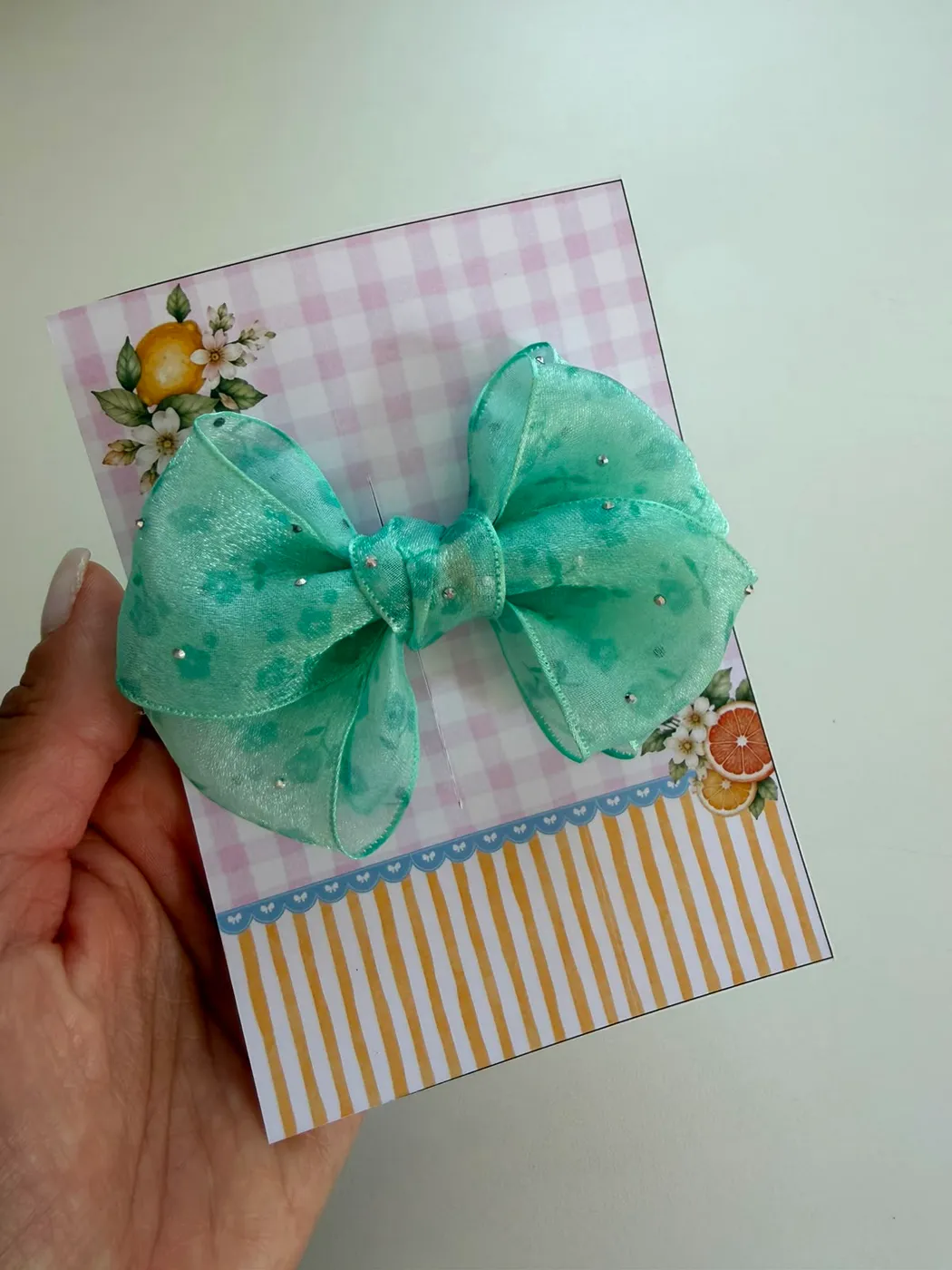 Laço Organza Verde Água com Glitter