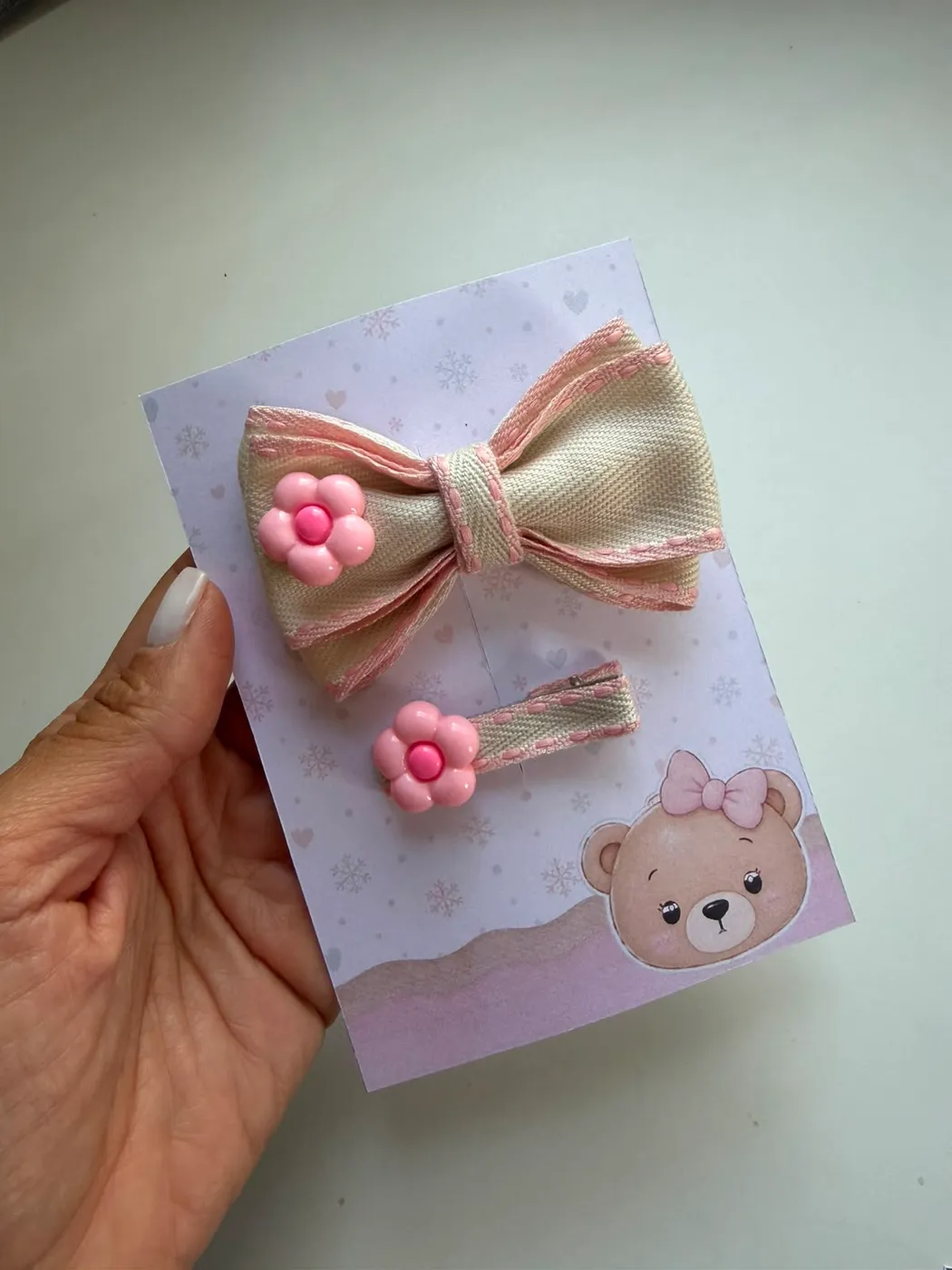 Kit Laço Rosa com Hairclip Florzinha