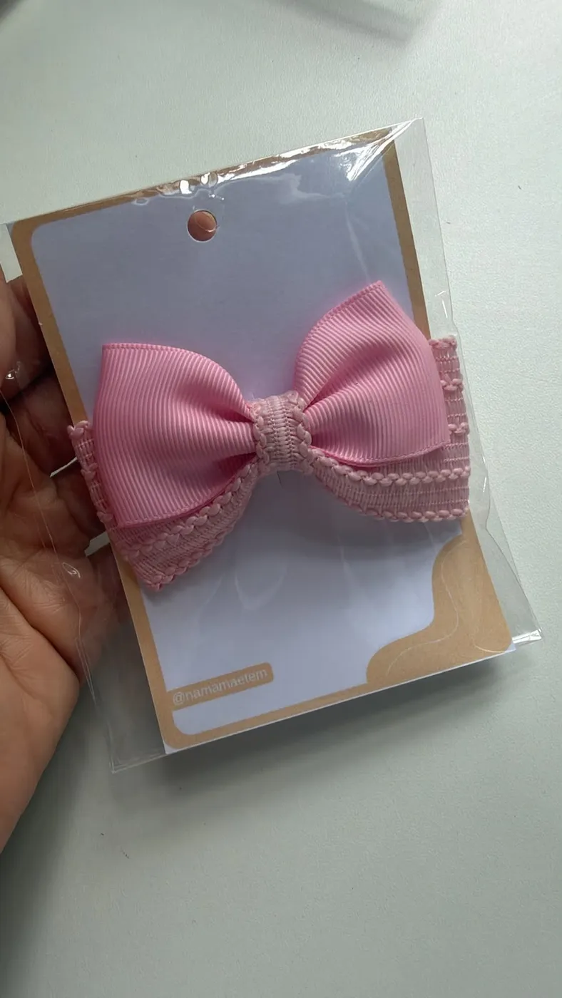 Laço Cetim Rosa com Renda