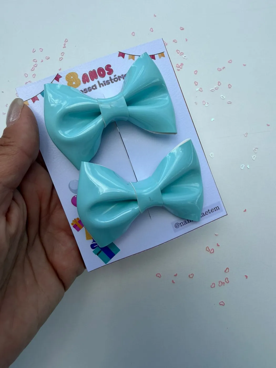 Parzinho Laço Vinil Azul Tiffany