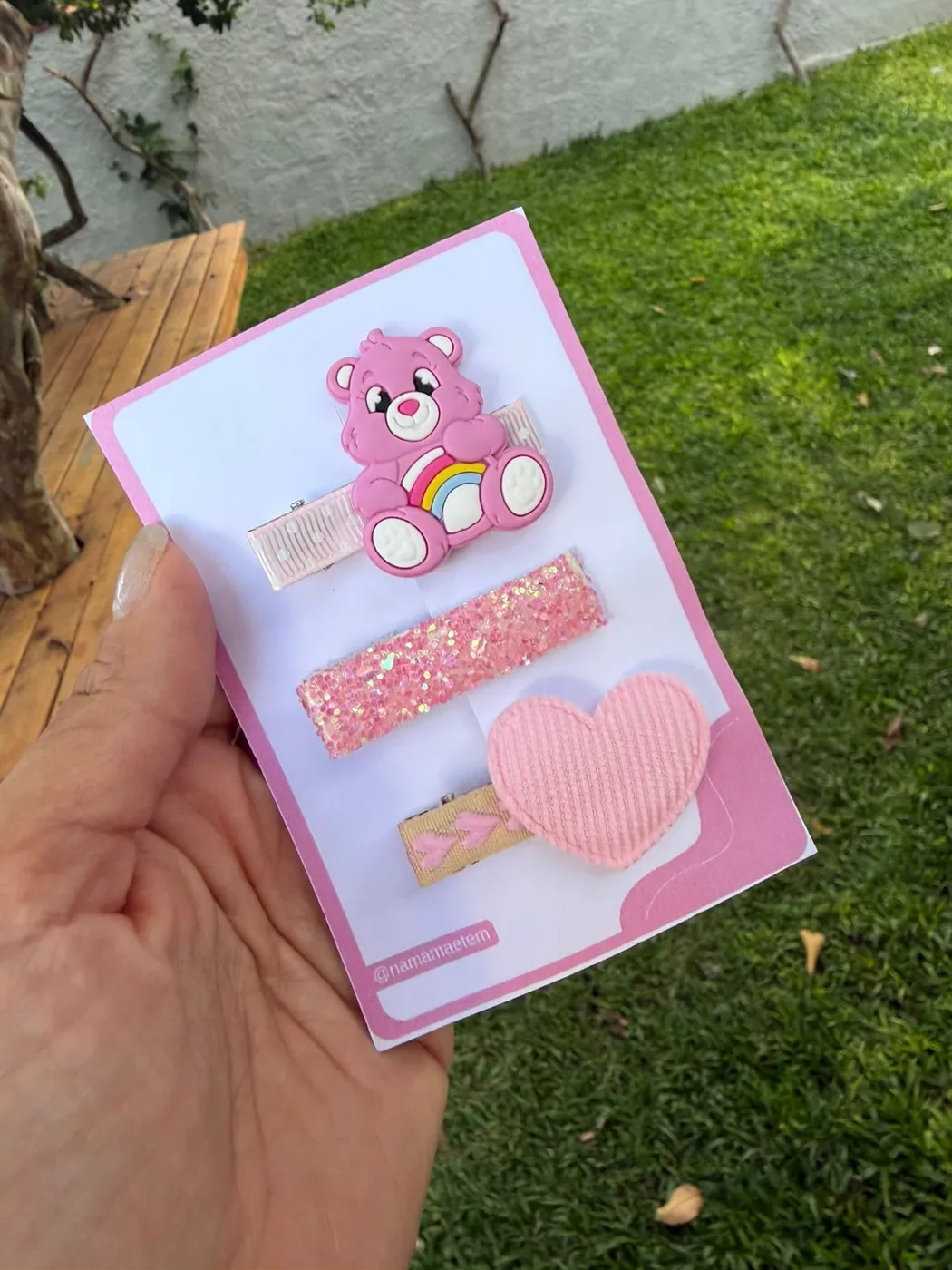 Kit Baby Clips Ursinho Carinhoso Rosa