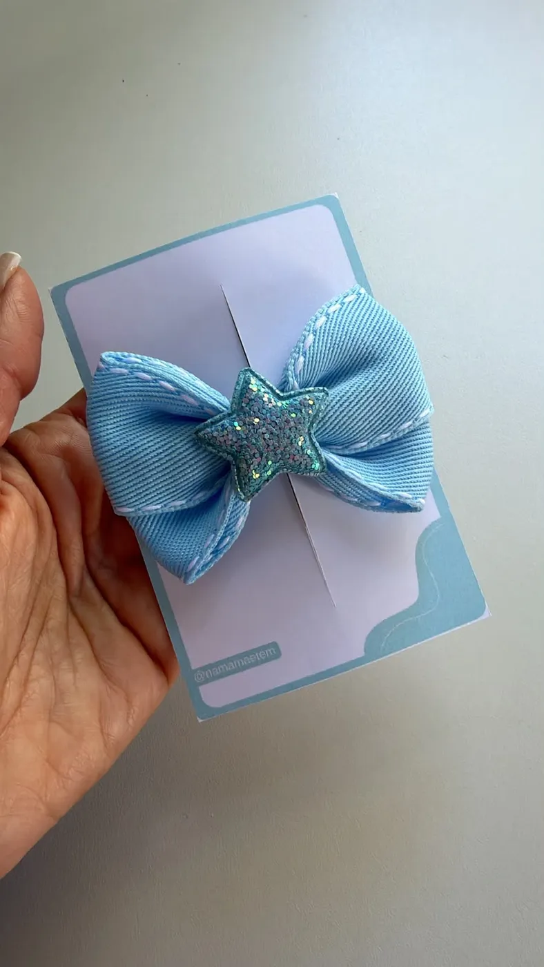Laço Azul Bebê com Estrela Glitter