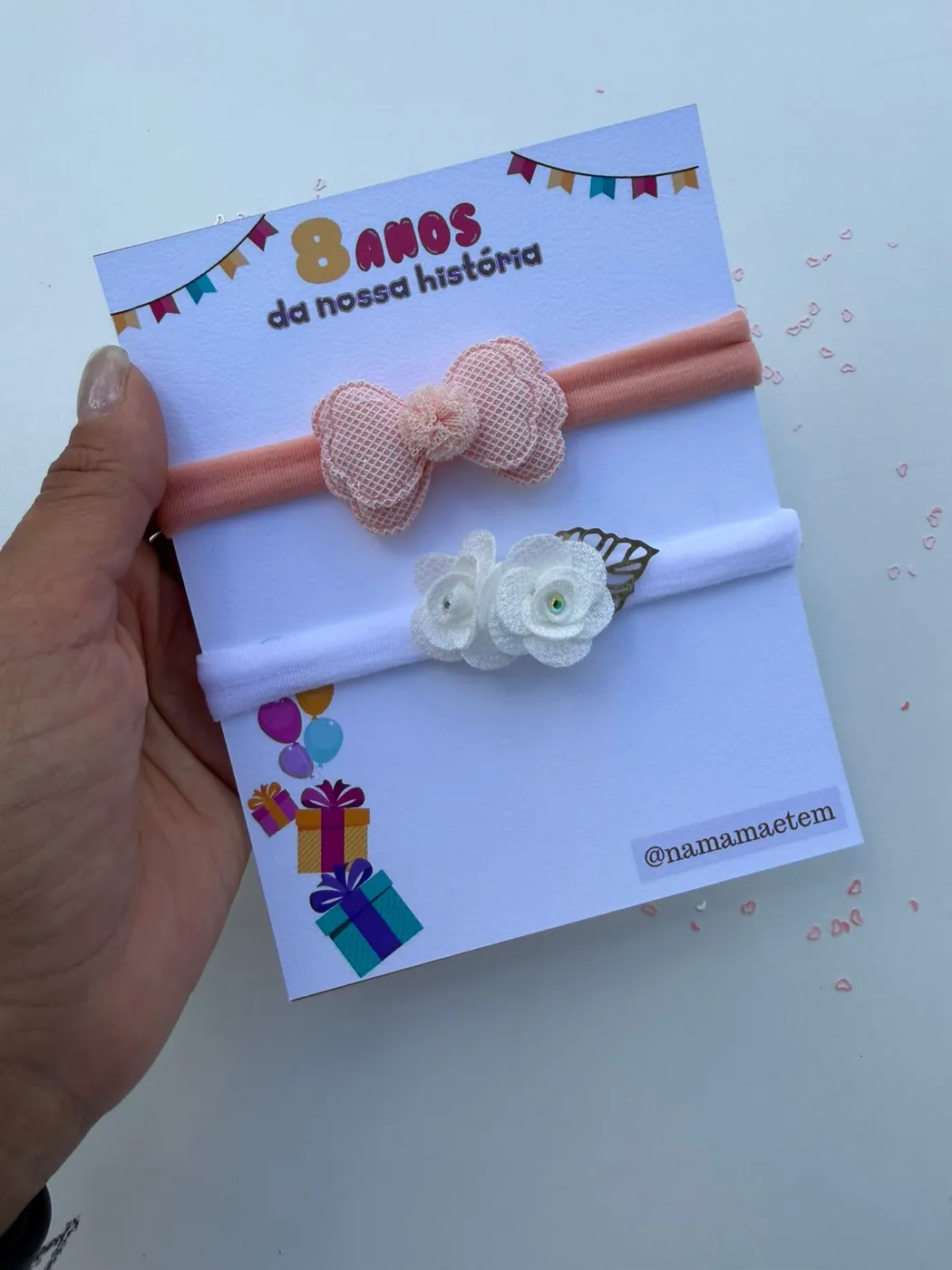 Dupla de Faixinhas de Bebê Rosa e Branca com Flor