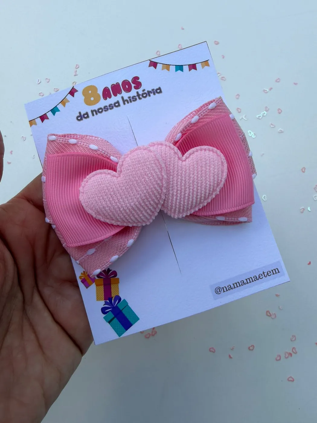 Laço Rosa com Coração Duplo