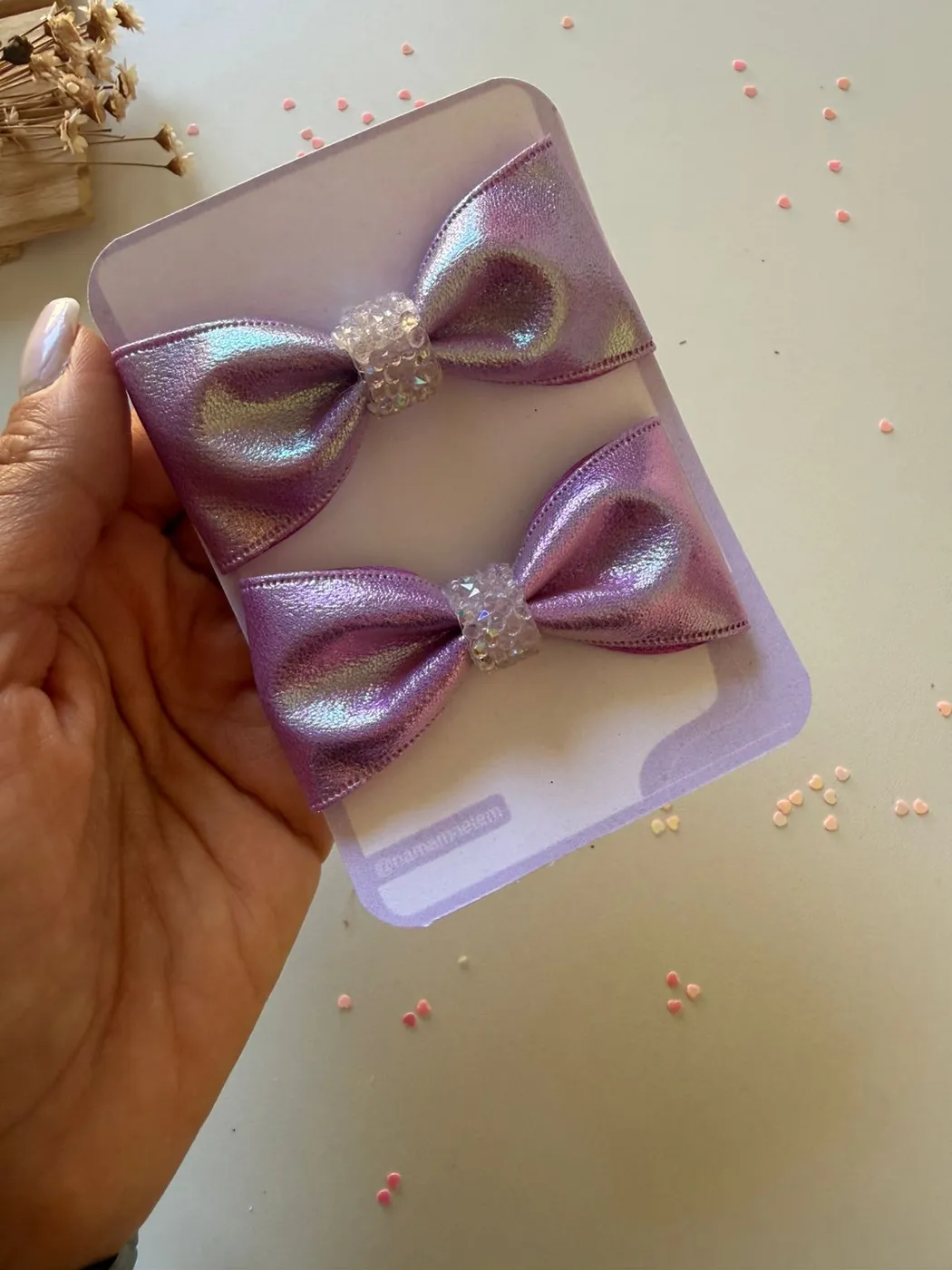 Parzinho Laço Lilás Metalizado com Glitter