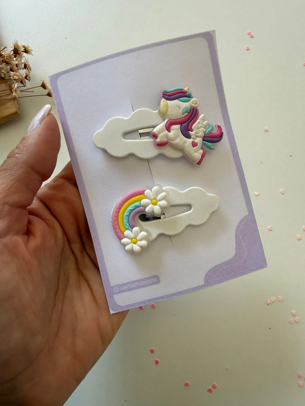Parzinho Hairclip Unicórnio e Arco-íris Branco