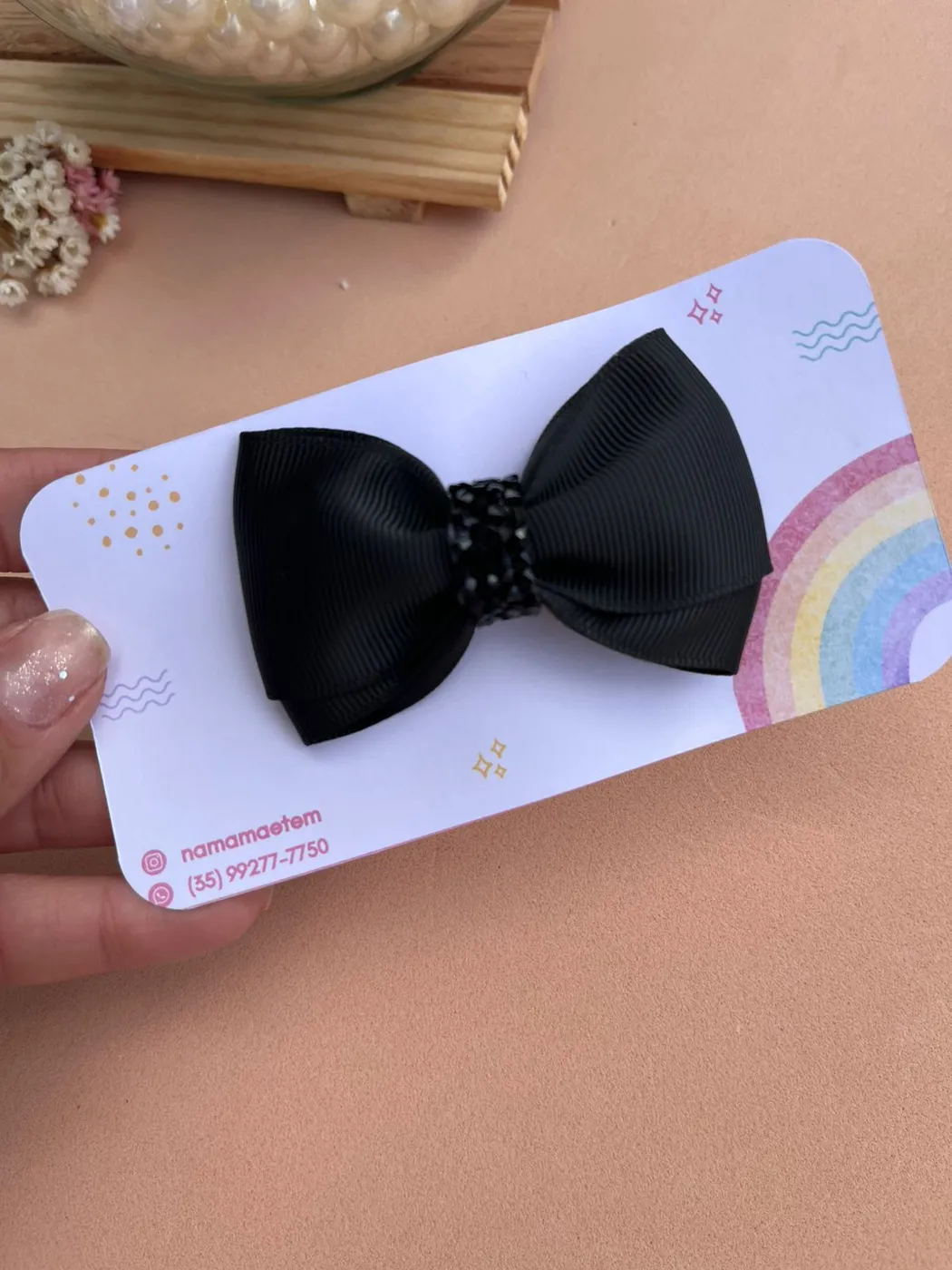 Laço Preto com Strass