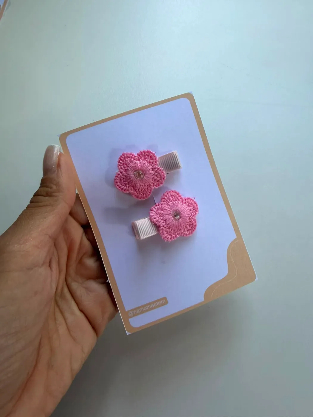 Parzinho Hairclip Flor Crochê Rosa
