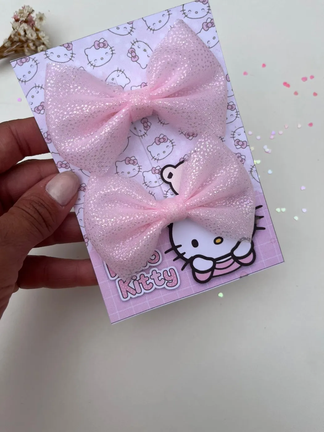 Parzinho Hello Kitty Tule Rosa Glitter