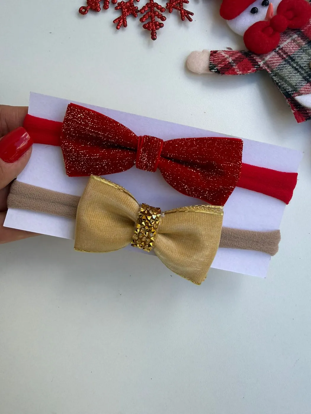 Kit Faixinha de Bebê Laço Vermelho Glitter e Dourado
