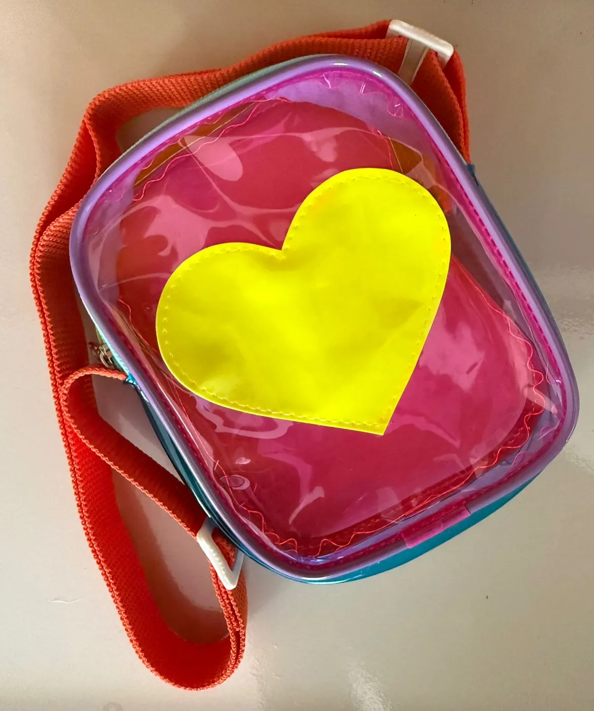 Bolsa Transparente Coração Amarelo Pink