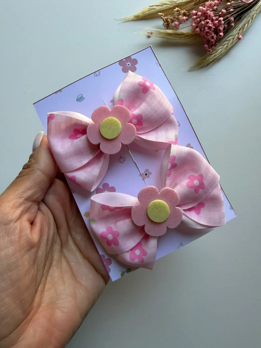 Parzinho Laço Floral Rosa com Flor Pink