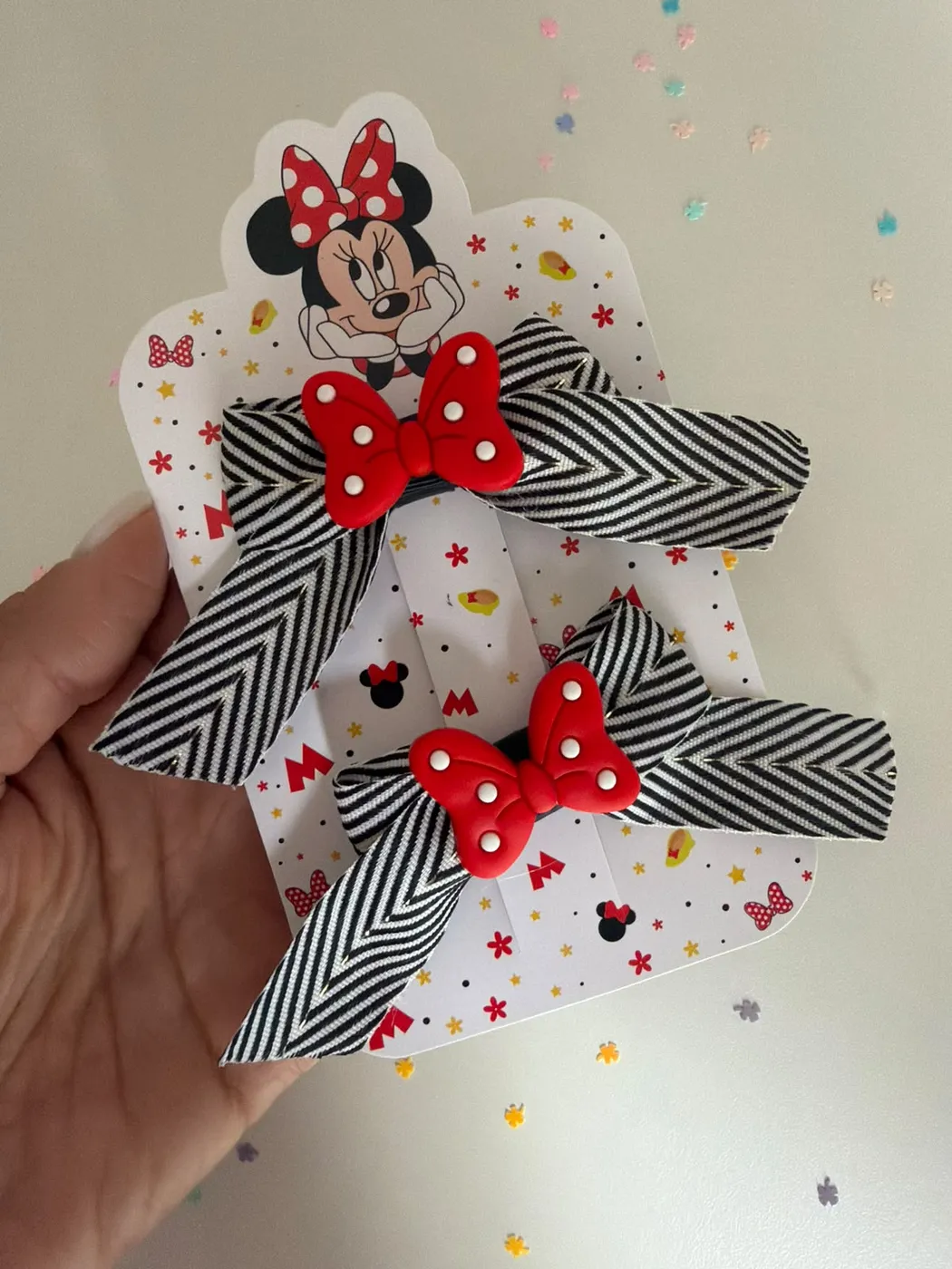 Parzinho Minnie Laço Chevron Preto e Branco