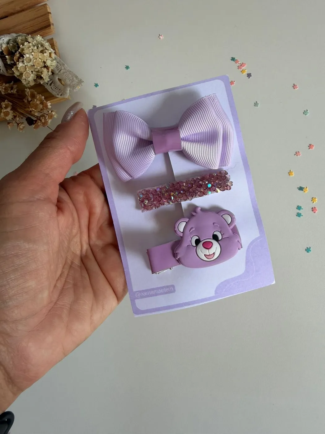 Kit Laço e Hairclips Ursinho Carinhoso Lilás