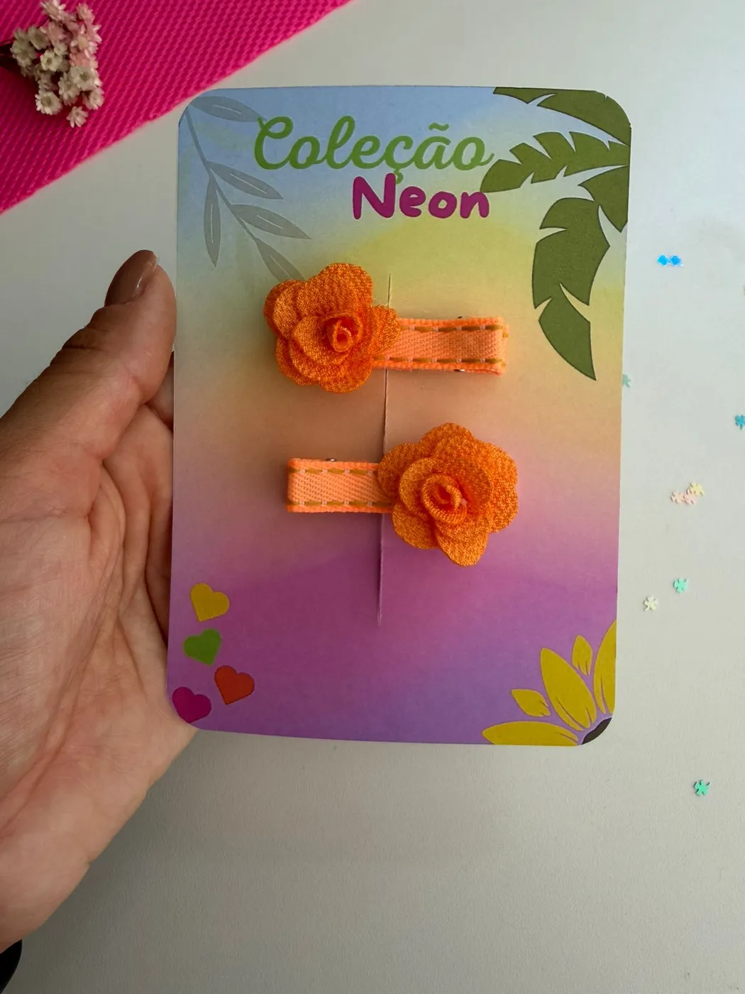 Parzinho Hairclip Flor Laranja Neon