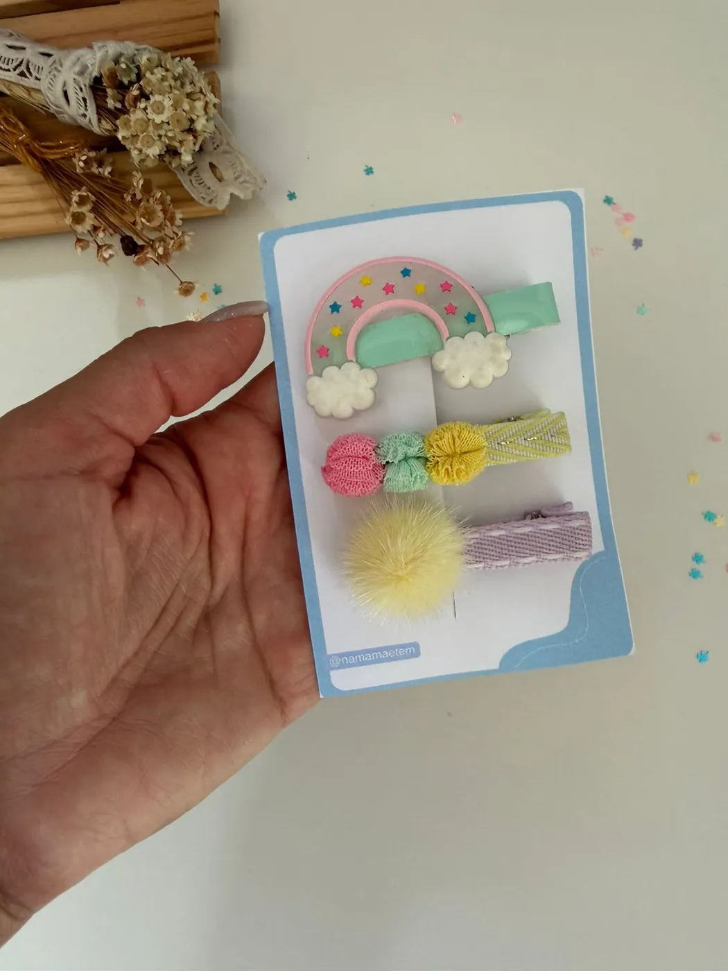Kit Baby Clips Arco-Íris Pompom Amarelo