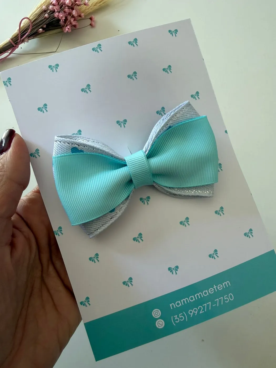 Laço Cetim Azul Tiffany com Brilho