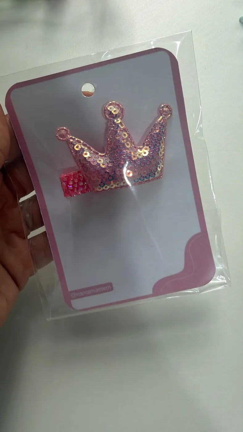 Hairclip Coroa Glitter Rosa