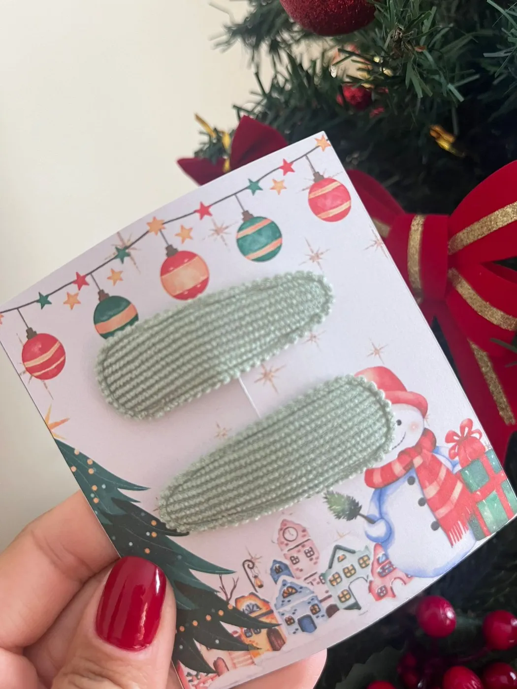Parzinho Hairclip Snap Verde Menta Natal