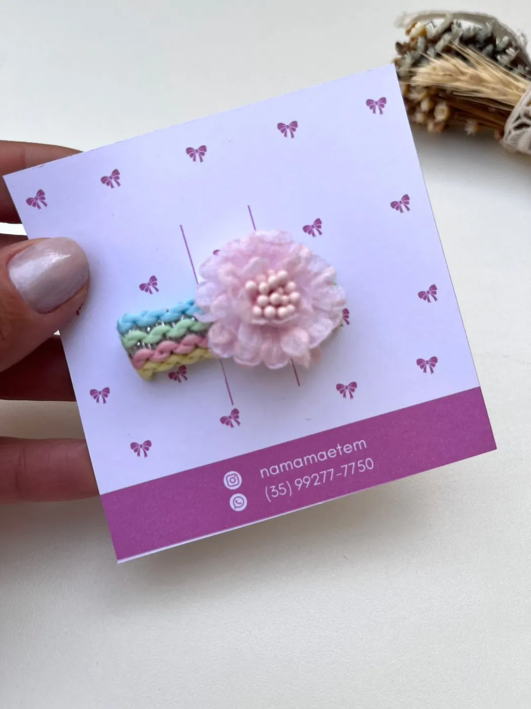 Hairclip Flor Rosa com Zigue-Zague