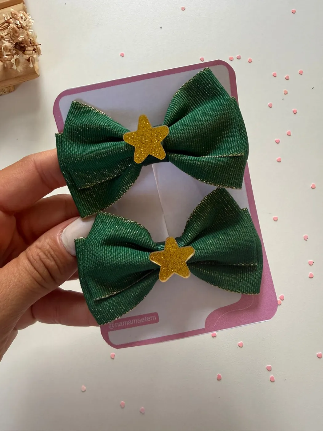 Parzinho Laço Verde Escuro com Estrela