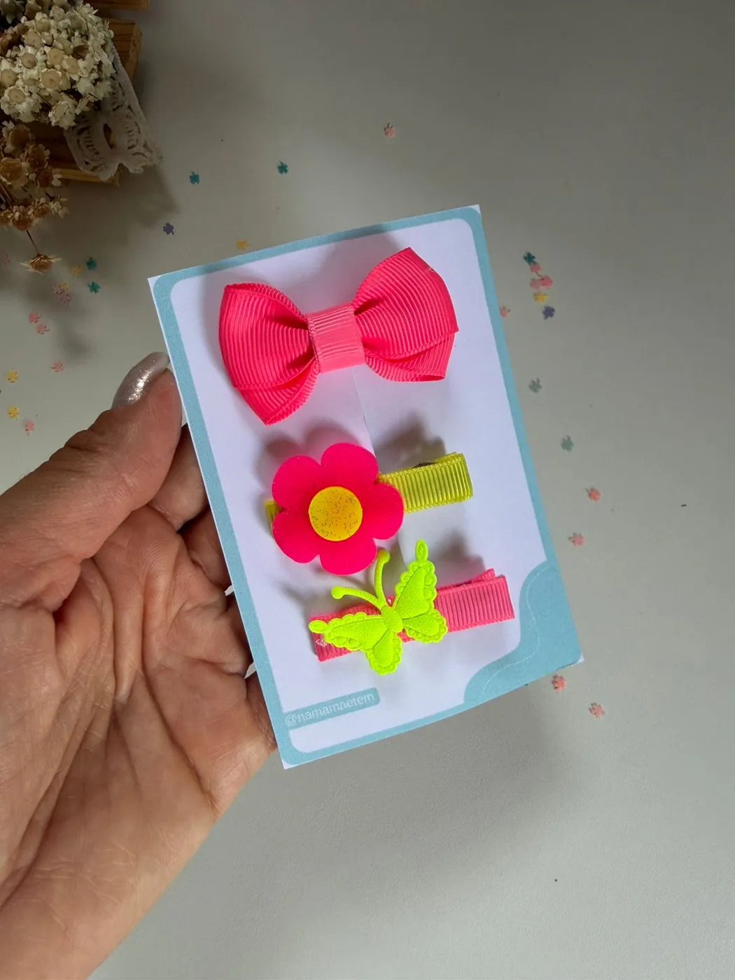 Kit Laço Pink com Baby Clips Flor
