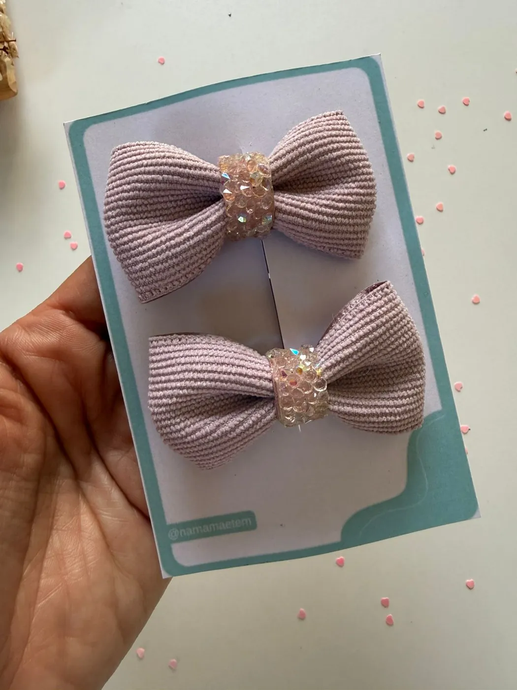Parzinho Laço Canelado Lilás com Glitter