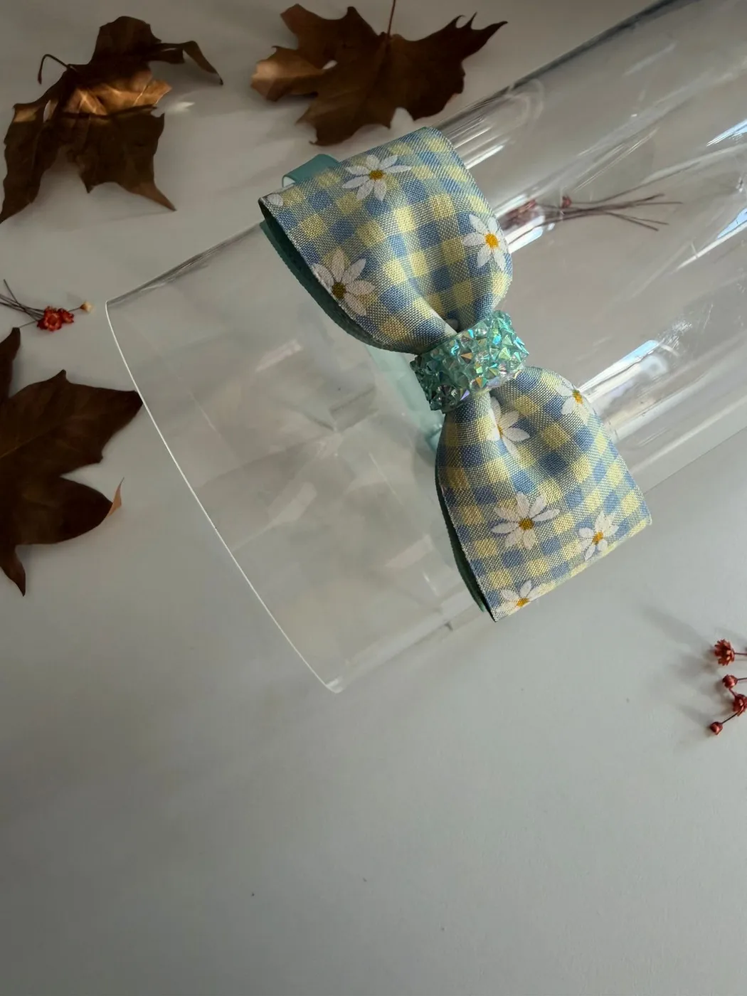 Tiara Laço Xadrez Azul e Amarelo