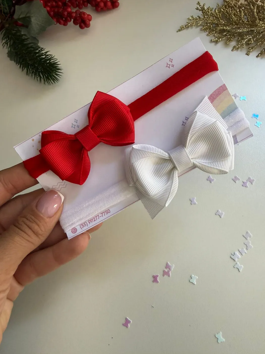 Kit Faixinhas de Bebê Laço Vermelho e Branco