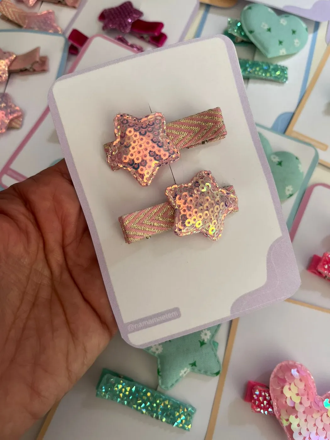 Parzinho Hairclip Estrela Lantejoula Rosa
