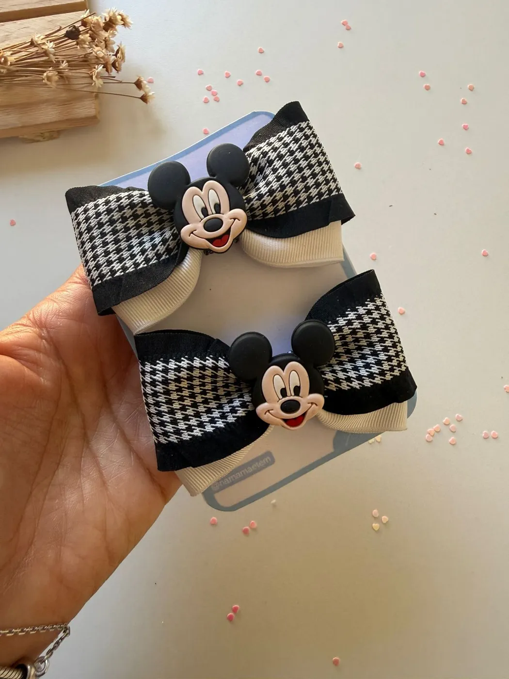 Parzinho Laço Mickey Pied de Poule