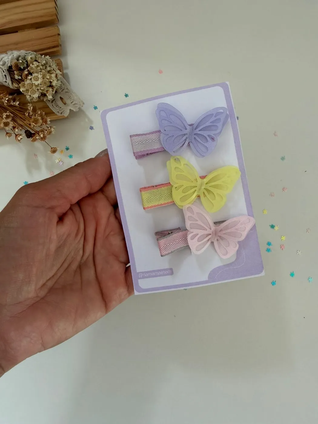 Kit Baby Clips Borboleta Lilás e Amarelo