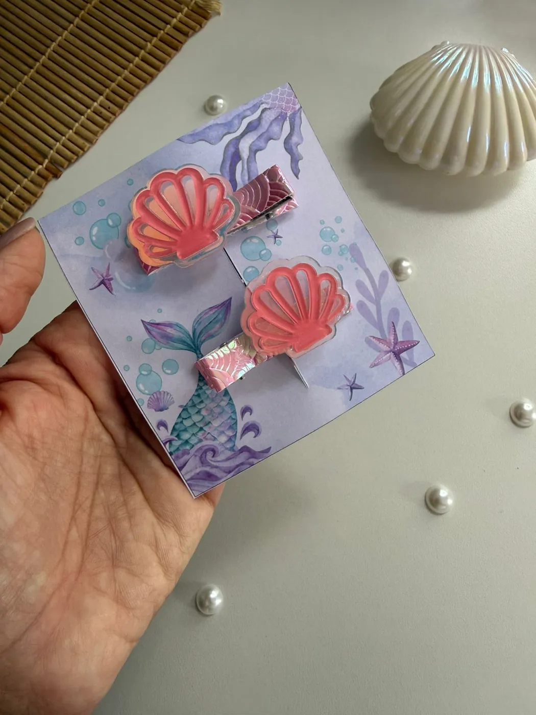 Kit Hairclips Concha Coral e Cauda de Sereia