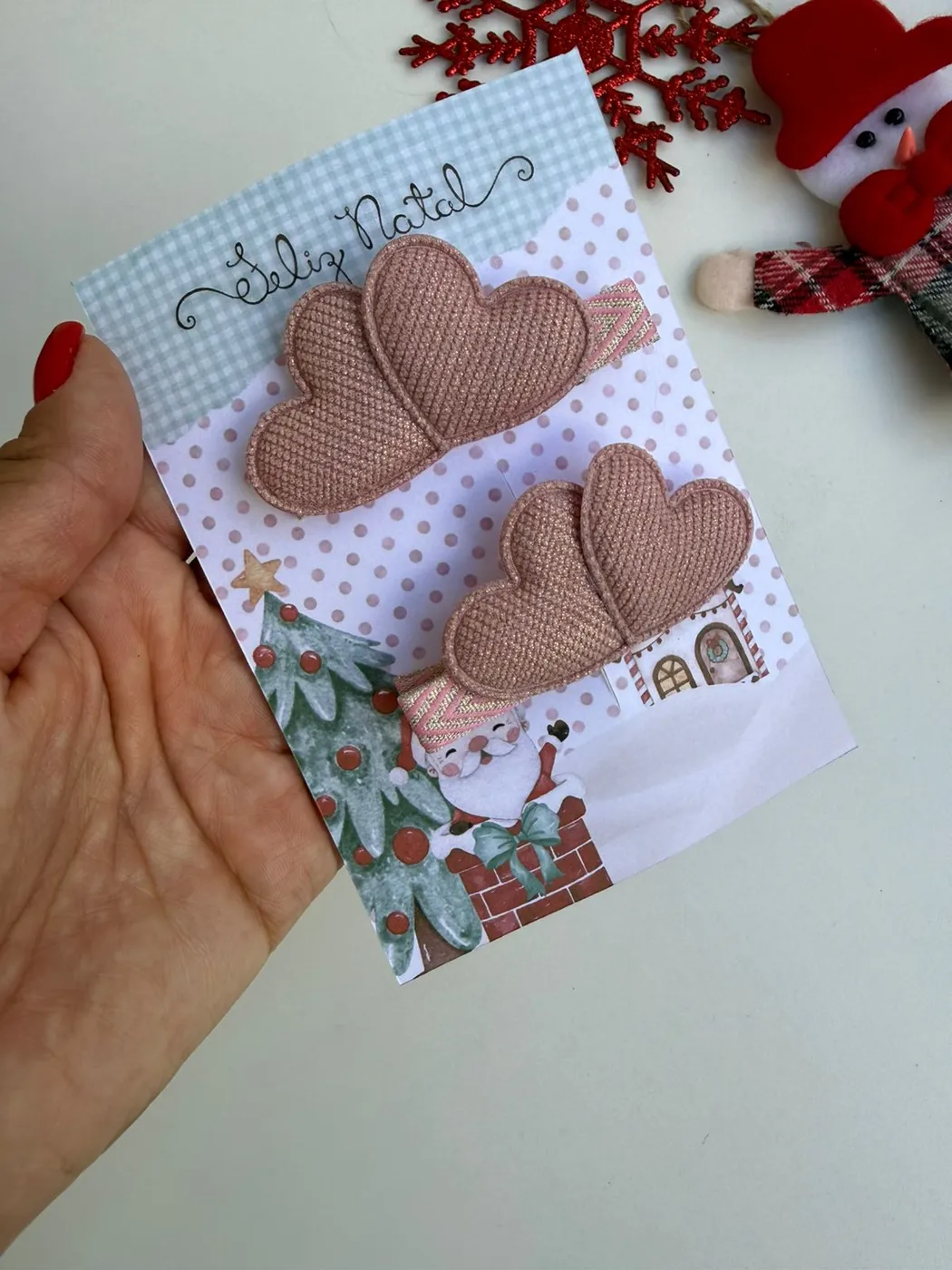 Parzinho Hairclip Coração Nude Veludo