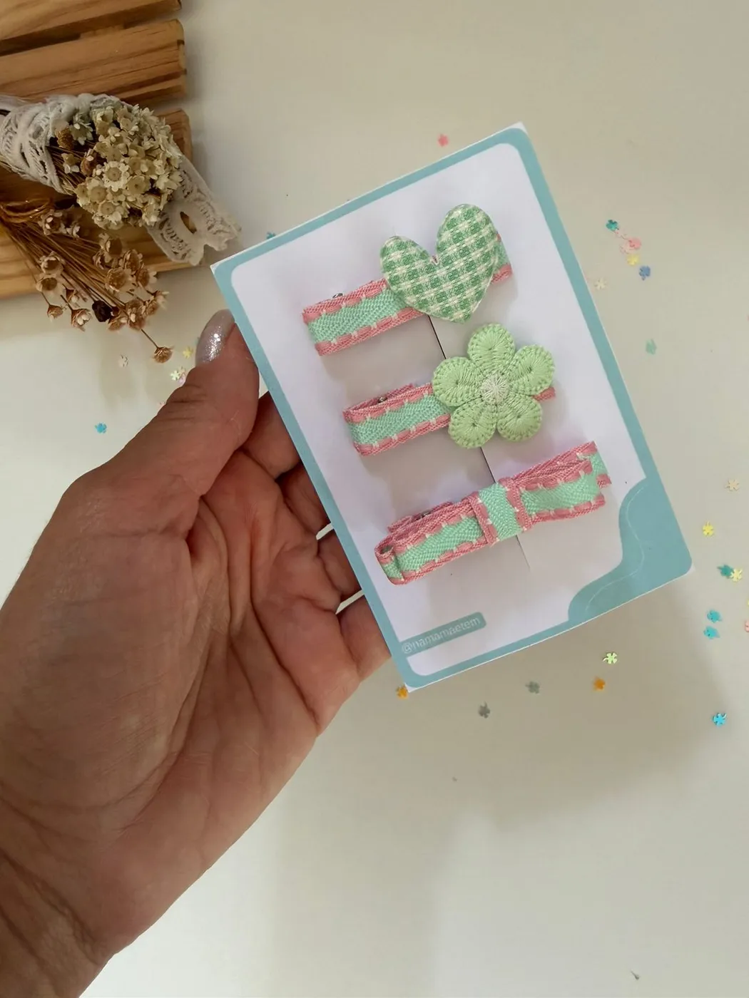 Kit Baby Clips Xadrez Verde Menta