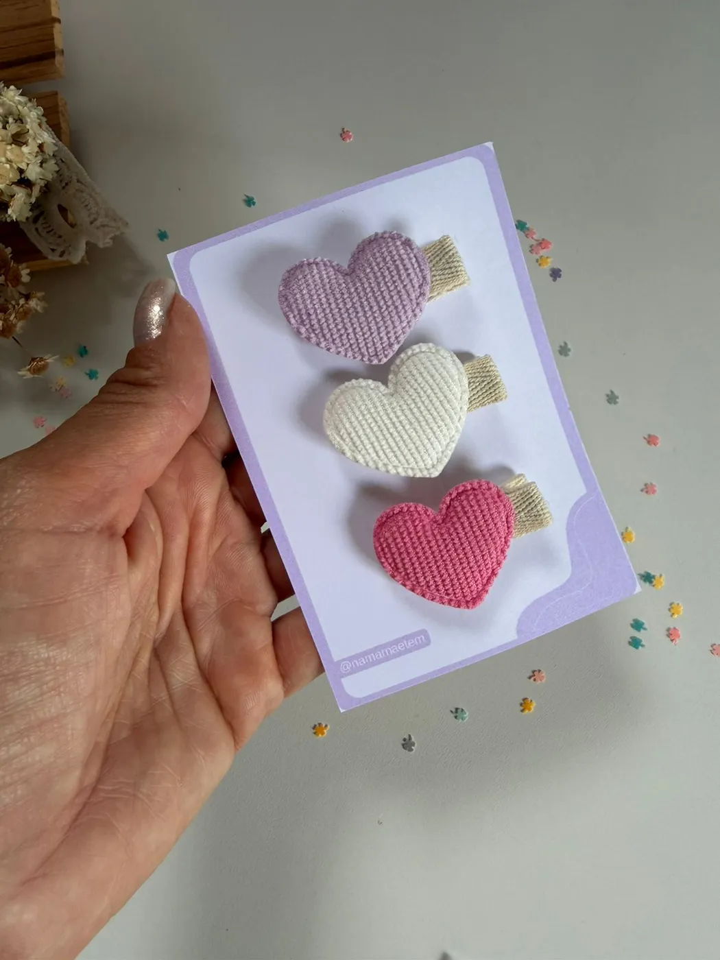 Kit Baby Clips Coração Lilás Branco e Pink