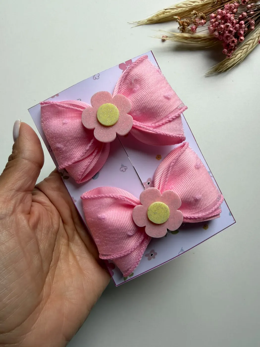 Parzinho Laço Flor Rosa
