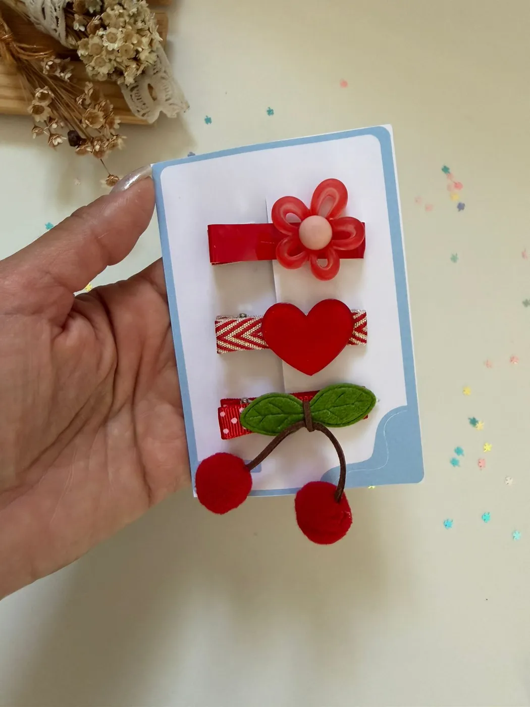 Kit Hairclips Cerejinha e Flor Vermelho