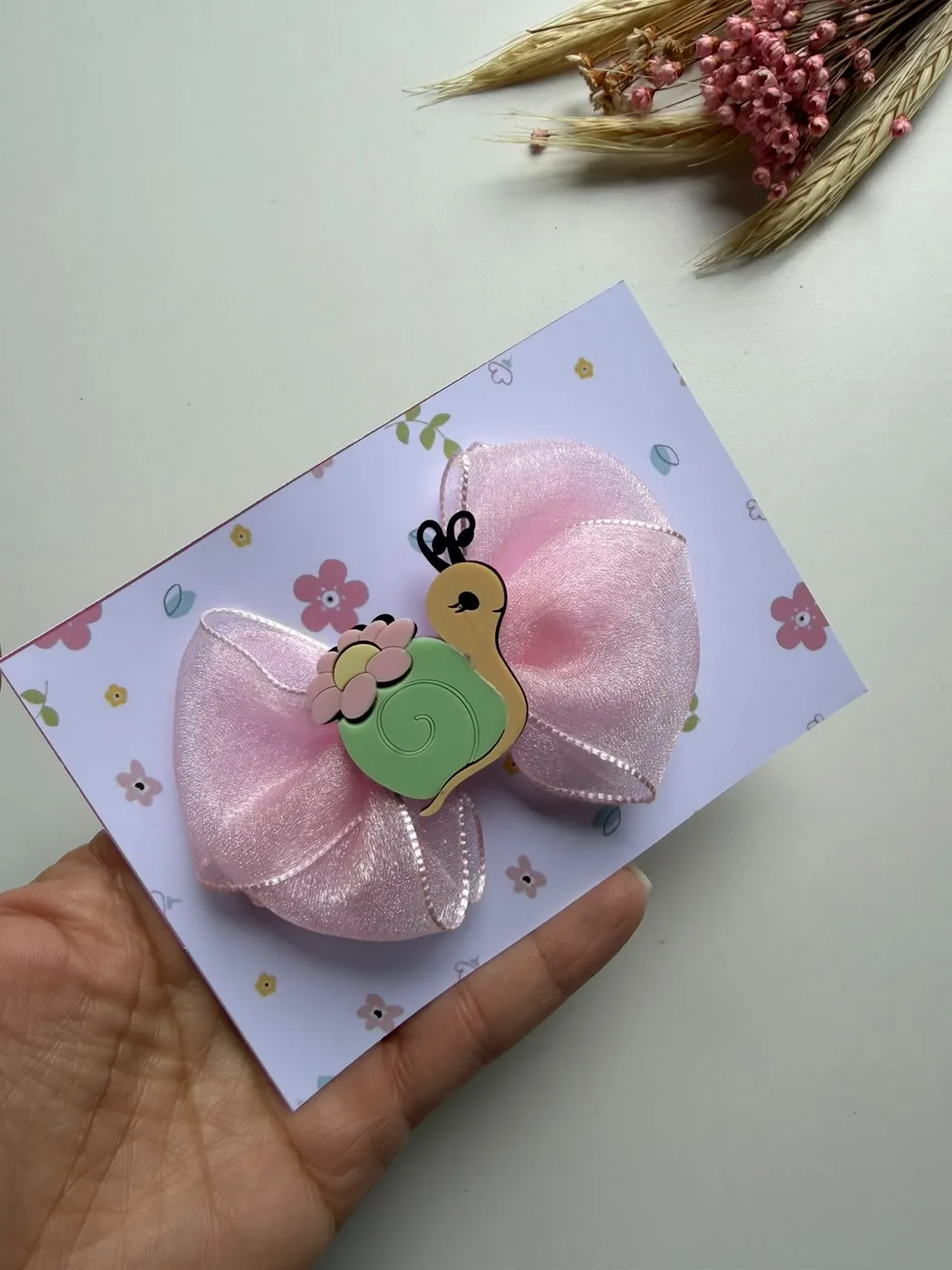 Laço Organza Caracol Rosa Bebê