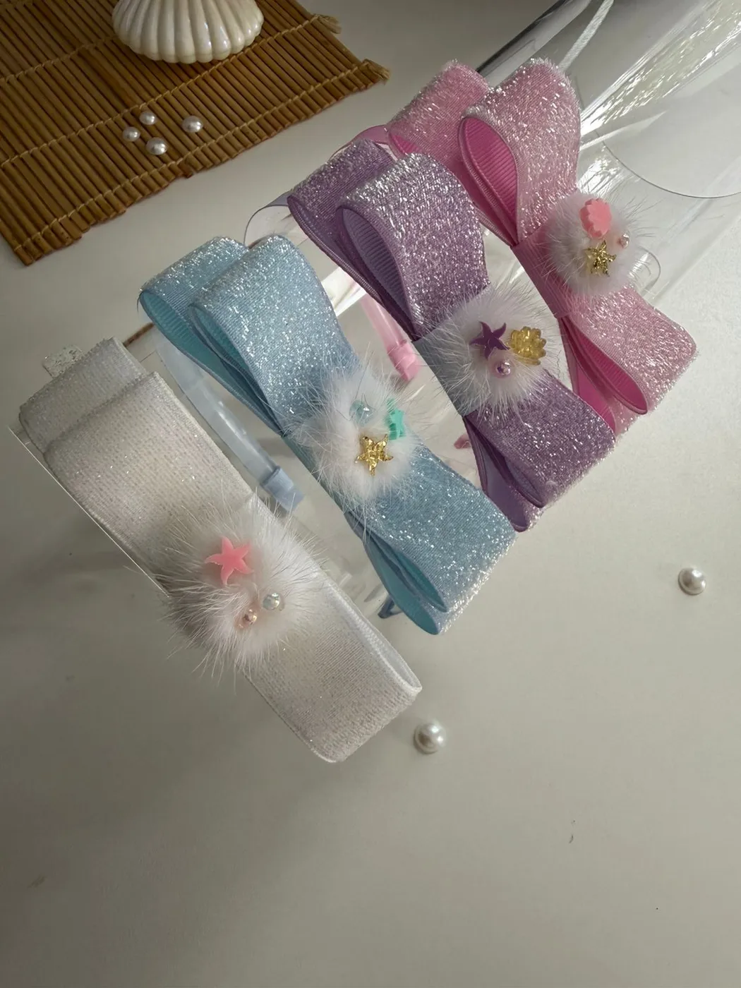 Kit Faixinhas Laço Glitter Azul e Lilás