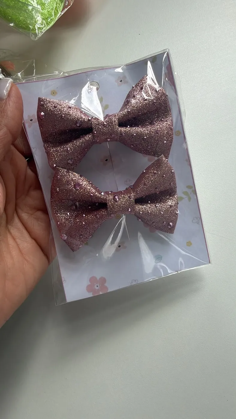 Parzinho Laço Glitter Rosa