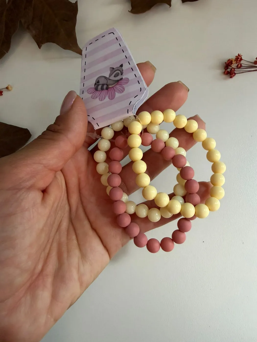 Pulseira Kit Bolinhas Amarelo e Rosa