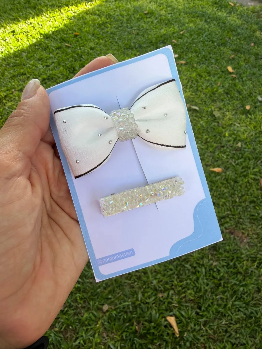 Kit Laço Branco com Hairclip Glitter Prata